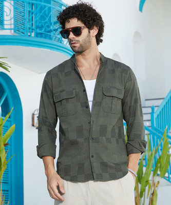 CAMPUS SUTRA Men Self Design Casual Green Shirt