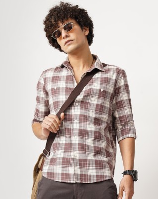 British Club Men Checkered Casual Brown Shirt