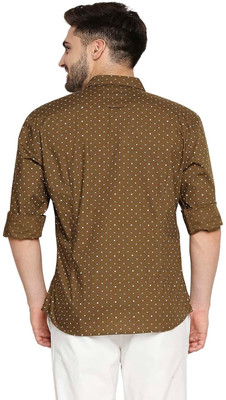 BASICS Men Polka Print Casual Brown Shirt