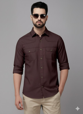 FABFARM Men Solid Casual Maroon Shirt