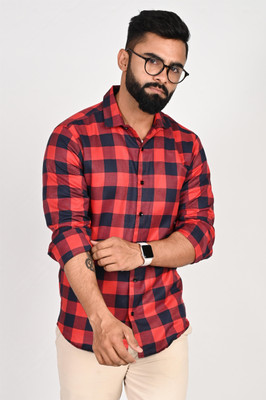 METRONAUT Men Checkered Casual Red Shirt