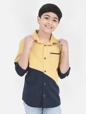 CRIMSOUNE CLUB Boys Color Block Casual Yellow, Dark Blue Shirt