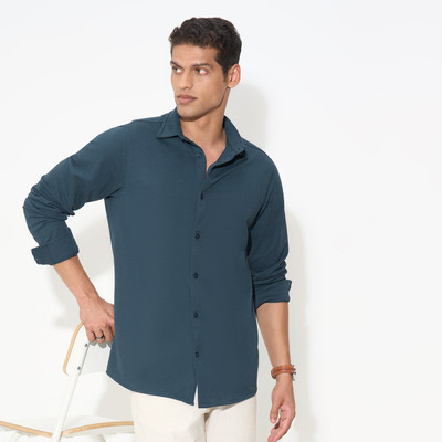 Peregrine by Pantaloons Men Solid Casual Blue Shirt