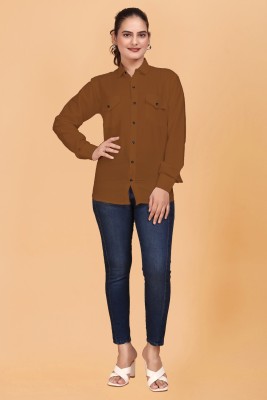 Qlonz Store Women Solid Casual Brown Shirt