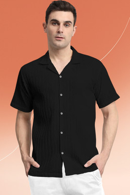 A Dearise Trend Men Striped, Self Design, Solid Casual Black Shirt