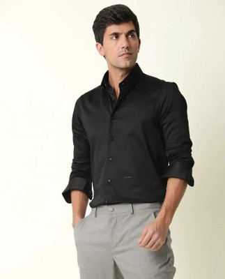 VC Fashion Men Solid Casual Black Shirt