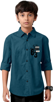 DHADUK Boys Printed Casual Blue Shirt