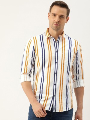 The Indian Garage Co. Men Striped Casual White Shirt