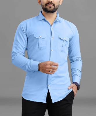 RAHUL LOOK Men Solid Casual Light Blue Shirt