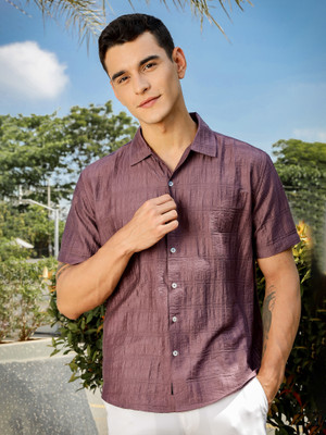 THOMAS SCOTT Men Self Design Casual Purple Shirt