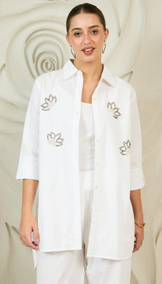 Shally Bhasin By Athena Women Solid Party White Shirt