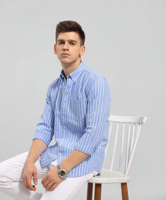 OTUS Men Striped Casual Blue Shirt