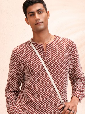 HIGHLANDER Men Self Design Casual Brown Shirt