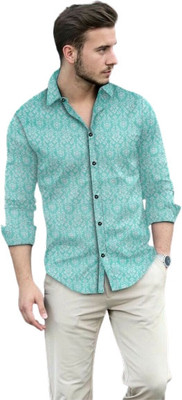 isuelfeb Men Printed Casual Green Shirt