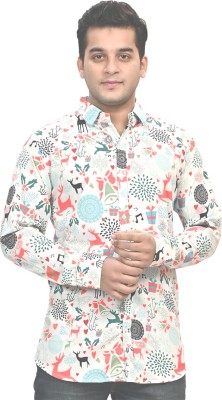 ASBK Men Printed Party White Shirt