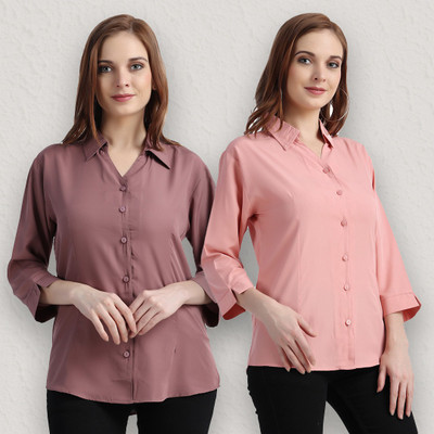 Prieto Women Solid Casual Pink Shirt(Pack of 2)