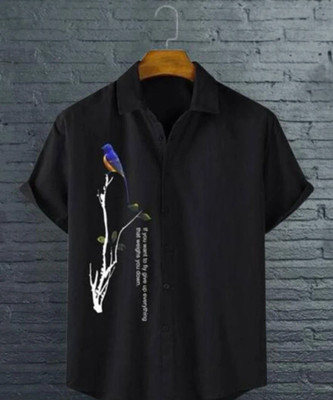 SHFASHION Men Printed Casual Black Shirt