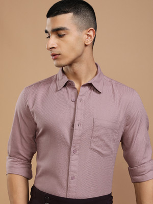 HIGHLANDER Men Self Design Casual Pink Shirt