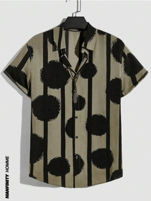 THE XOS Men Striped Casual Grey Shirt