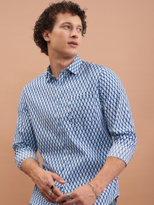 HIGHLANDER Men Printed Casual Dark Blue, Light Blue Shirt