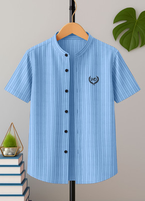 MAHITAG Boys Embroidered Casual Blue Shirt