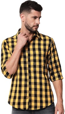 Vatraa Fusion Men Checkered Casual Black, Yellow Shirt