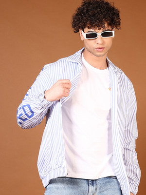 V-MART Men Striped Casual Blue Shirt