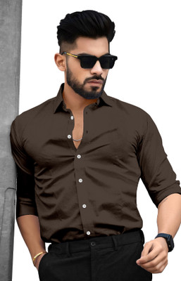 HASINI Fashion Men Solid Formal Brown Shirt