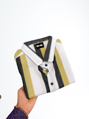 DUCCKCREATION Men Striped Casual Yellow Shirt