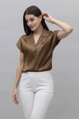 PURYS Women Solid Casual Brown Shirt