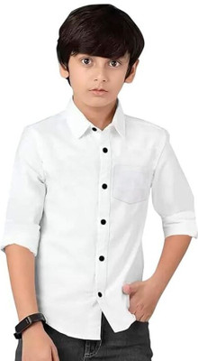 THELAZZOLICA Boys Solid Casual White Shirt