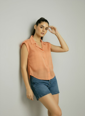 firequeen Women Striped Casual Orange Shirt