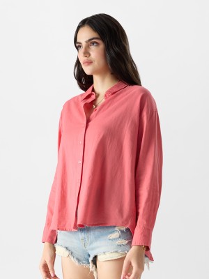 The Souled Store Women Solid, Self Design Casual Pink Shirt