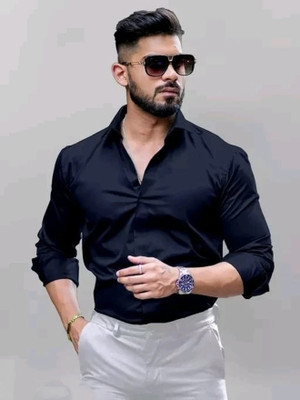 MUNGUS Men Solid Formal Dark Blue Shirt