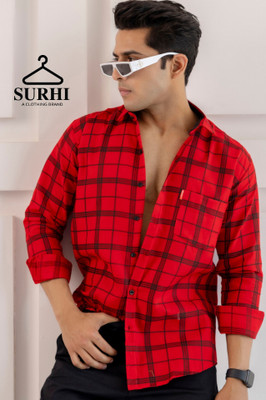 Surhi Men Checkered Casual Red Shirt