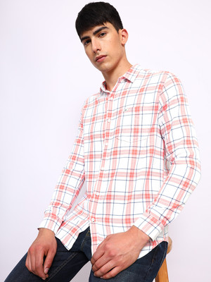 LEE Men Checkered Casual Orange Shirt