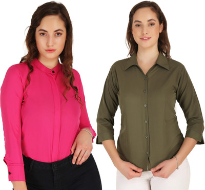 Mamnoon Women Solid Formal Multicolor Shirt(Pack of 2)