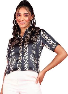 METRONAUT Women Printed Casual Beige, Dark Blue Shirt