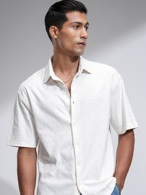 LOCOMOTIVE Men Self Design Casual Cream Shirt