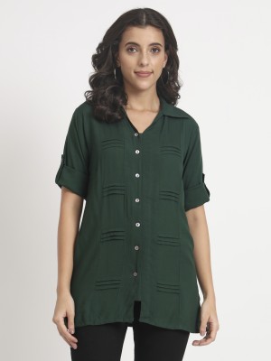 ANGOORI FASHION Women Self Design Formal Green Shirt