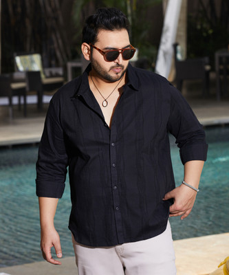 Instafab Plus Men Solid Casual Black Shirt