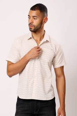 Jostory Men Printed Casual Beige Shirt