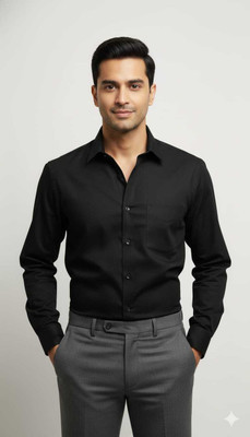 Fab Finner Men Solid Casual Black Shirt