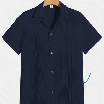 Jenil Fashion Men Self Design Casual Dark Blue Shirt