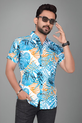 RODEIZ Men Floral Print Beach Wear Blue Shirt