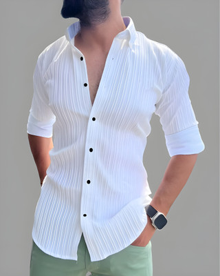 Shivzata Men Self Design Casual White Shirt