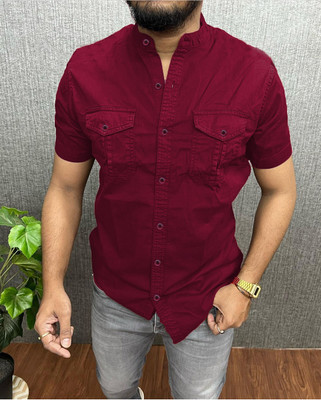SHIRTZONE Men Solid Casual Maroon Shirt