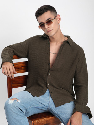 BEYOUNG Men Solid Casual Brown Shirt