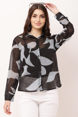 HO FASHION Women Printed Casual Grey, Black Shirt