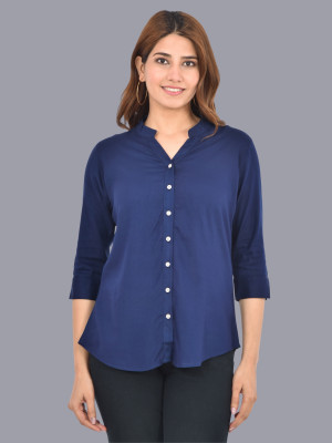 FABISHO Women Solid Casual Dark Blue Shirt